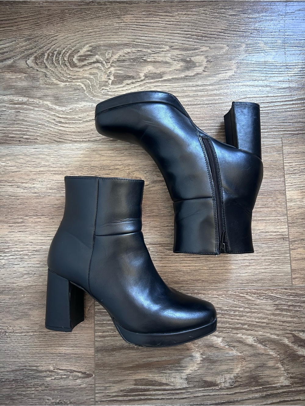 Black Platform Block Heel Ankle Boots - Women